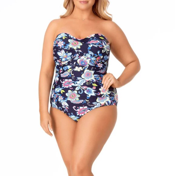 Anne Cole Other - NWT Anne Cole HOLIDAY PAISLEY Twist Front Shirred 1 Piece Bathing Swimsuit 16W